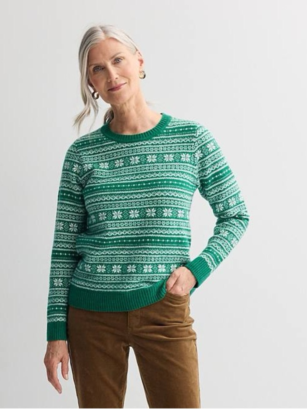 Green Fair Isle Crewneck Sweater